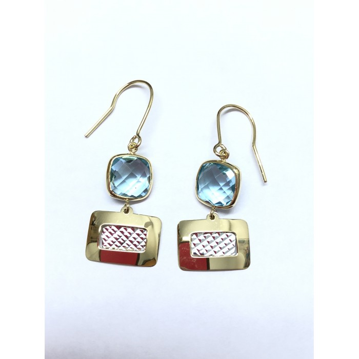 pendientes oro amarillo topacio azul