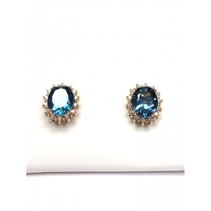 pendientes oro rosa diamantes  top. azul